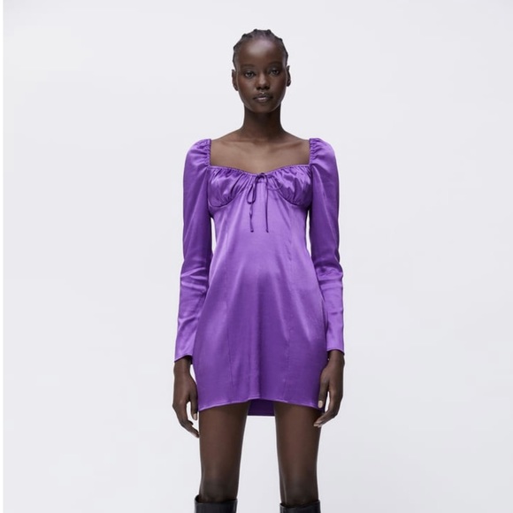 zara purple puff sleeve dress NWT_ ZARA WOMAN POLKA DOT PRINT MIDI DRESS PUFF-SLEEVES LAVENDER 8739/539_XS